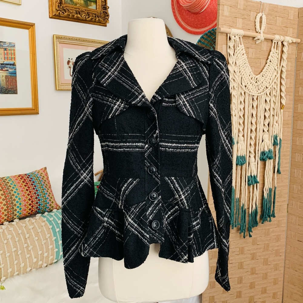 Nanette Lepore Plaid Peplum Blazer